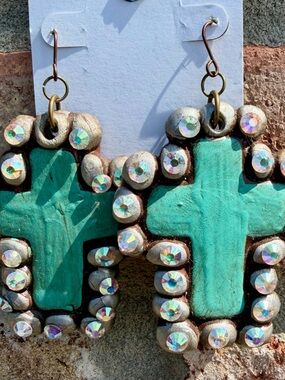 Sookie Sookie Turq/Clay Cross Crystal Drop Earrings w/rhinestones